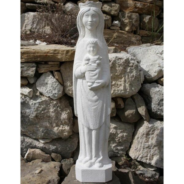 statue vierge à l'enfant sculptee pierre naturelle religieux