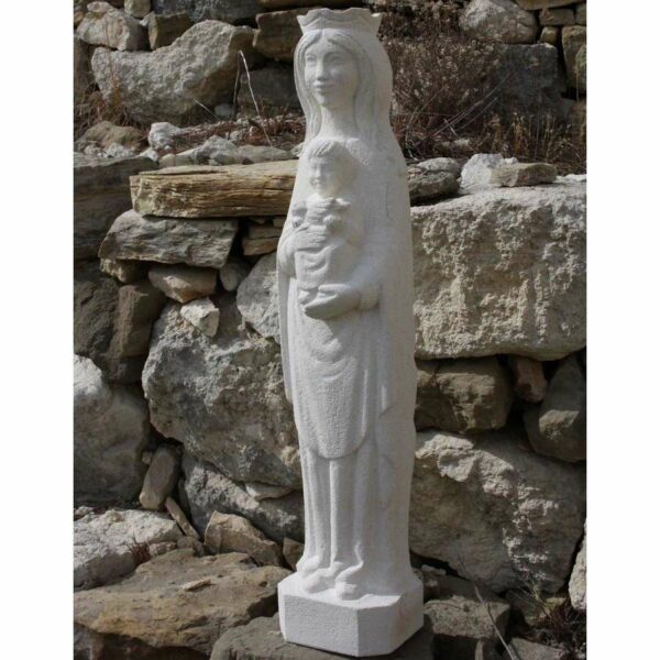 statue vierge à l'enfant sculptee pierre naturelle religieux