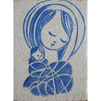 Vierge à l’enfant peinte sur pierre naturelle ref.20.08