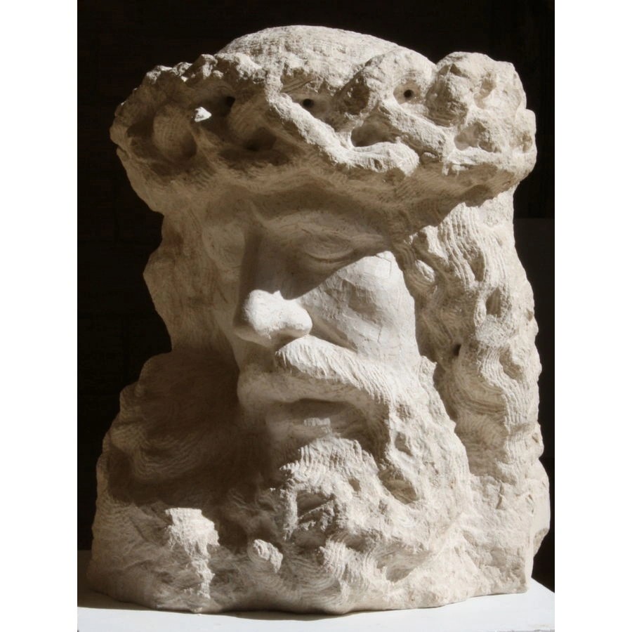 Sculpture Tête du Christ de passion en pierre Bourgogne sculptee