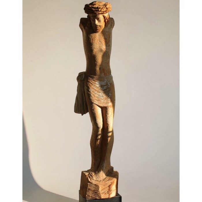 Christ en bois de chene massif sculpté à la main, statue religieuse monumentale de 1,52 m