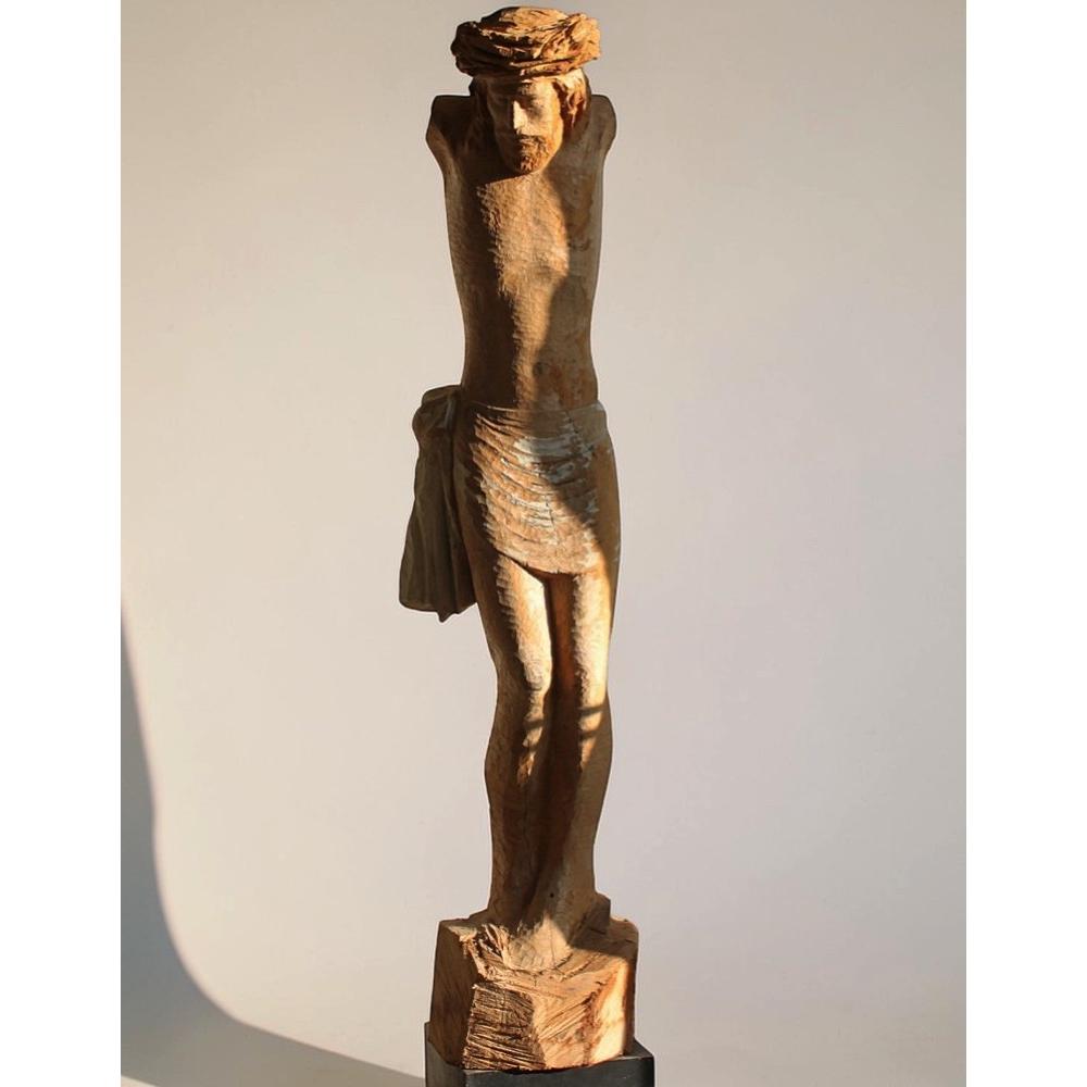 Christ en bois de chene massif sculpté à la main, statue religieuse monumentale de 1,52 m