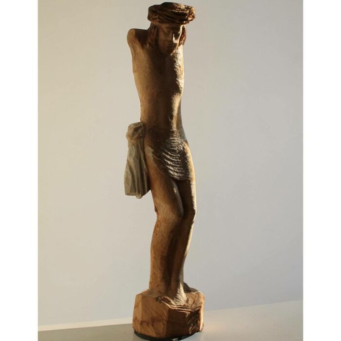 Christ en bois de chene massif sculpté à la main, statue religieuse monumentale de 1,52 m