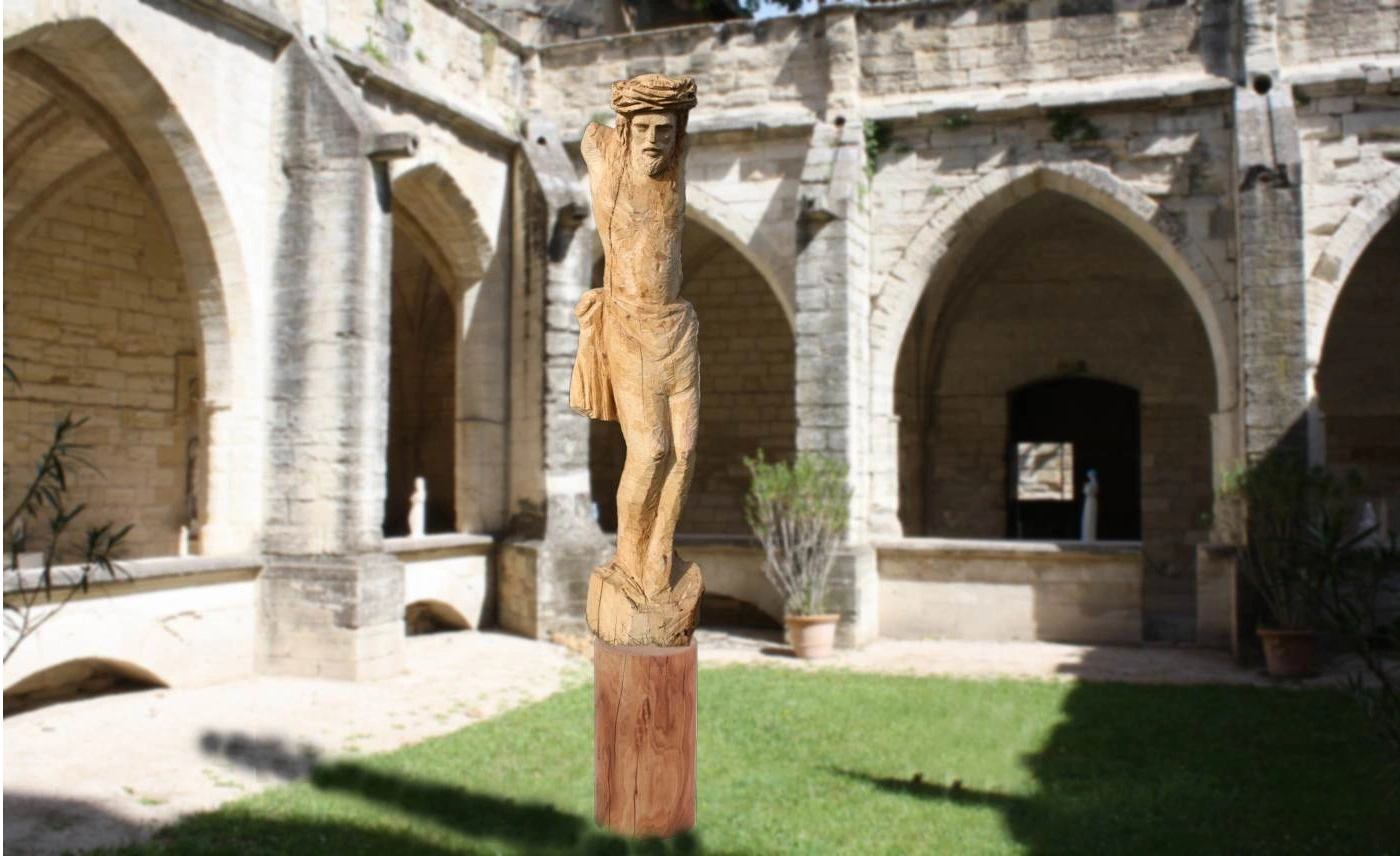 simultation exposition sculpture sur bois et pierre