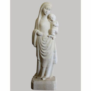 Statue de la Vierge en pierre hanchée et drapée