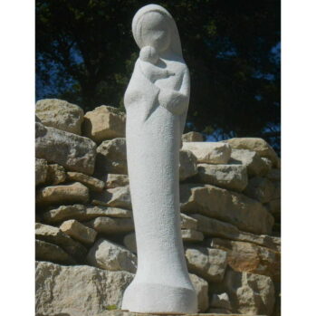 Statue de Vierge à l’enfant de tendresse en pierre sculptée