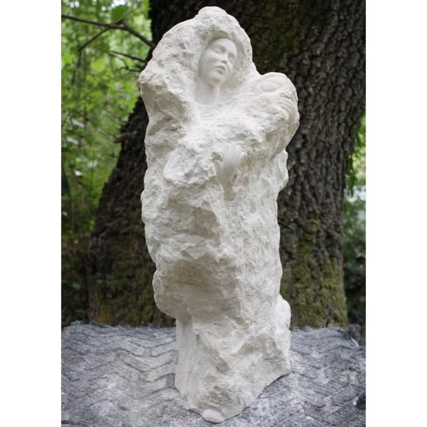 sculpture statue en pierre sculptee "vierge à l'enfnat"