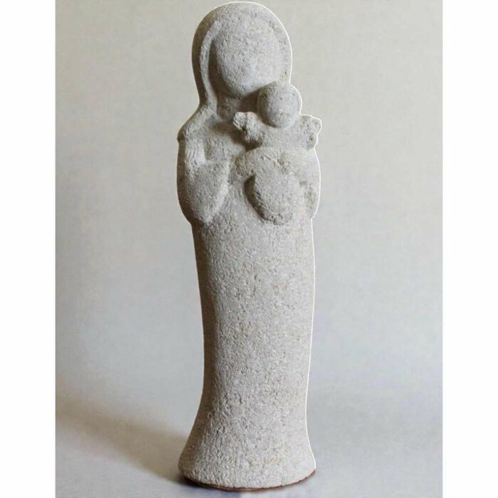 statue sculpture de vierge à l'enfant en pierre