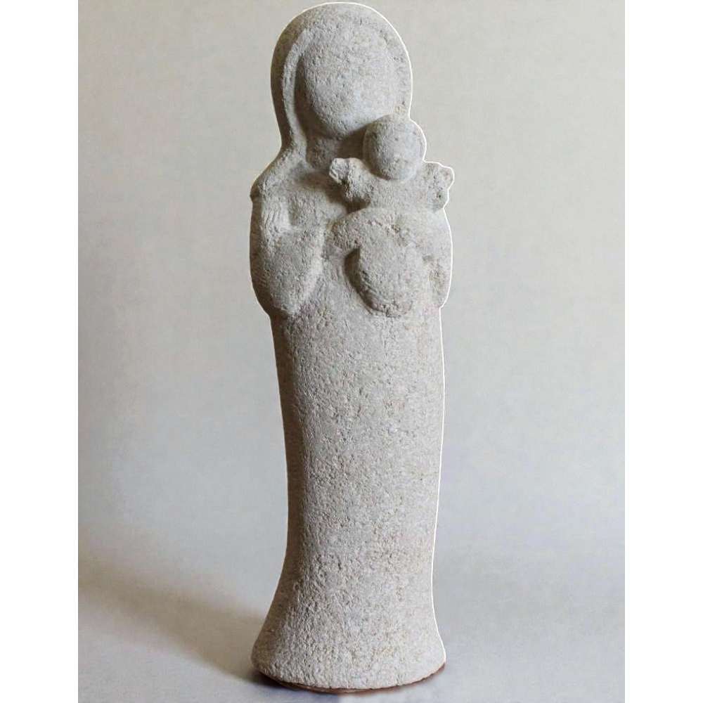 statue sculpture de vierge à l'enfant en pierre