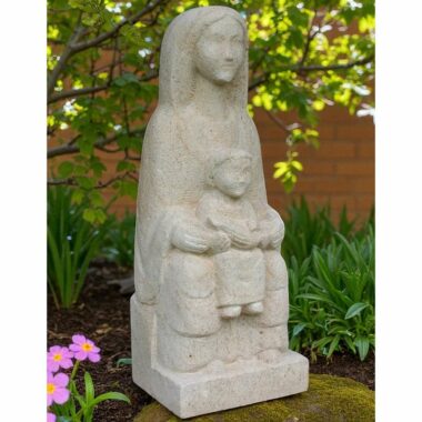 Statue de Vierge en pierre façon romane assise