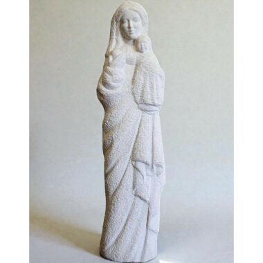 Sculpture de Vierge à l&rsquo;enfant en pierre de Bourgogne 54 cm
