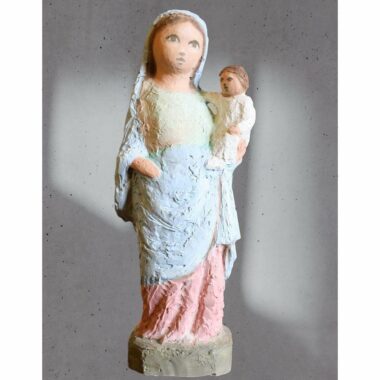 Statue de Vierge à l’enfant colorée bleue Type Vierge hanchée