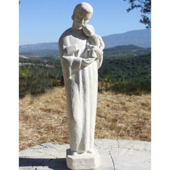 statue saint joseph artisan avec outils et l'enfant jésus sculpture pierres