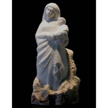 Statue de la Vierge à l’enfant sculptée avec parties pierre brute