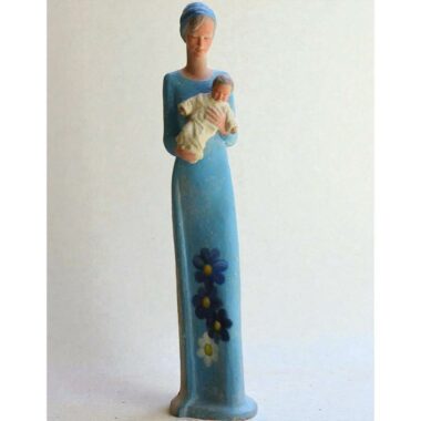 Statue de Vierge robe bleue et motifs avec l&rsquo;enfant
