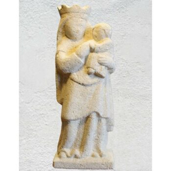 Statue de la Vierge à l’enfant sculptée avec couronne