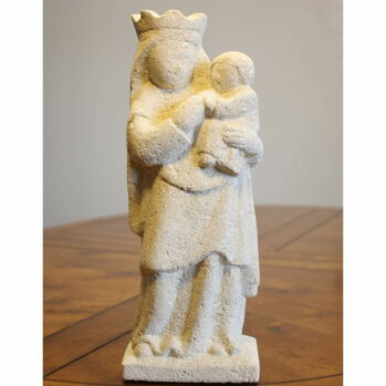 Marie reine Statue Vierge à l’enfant en pierre sur embase