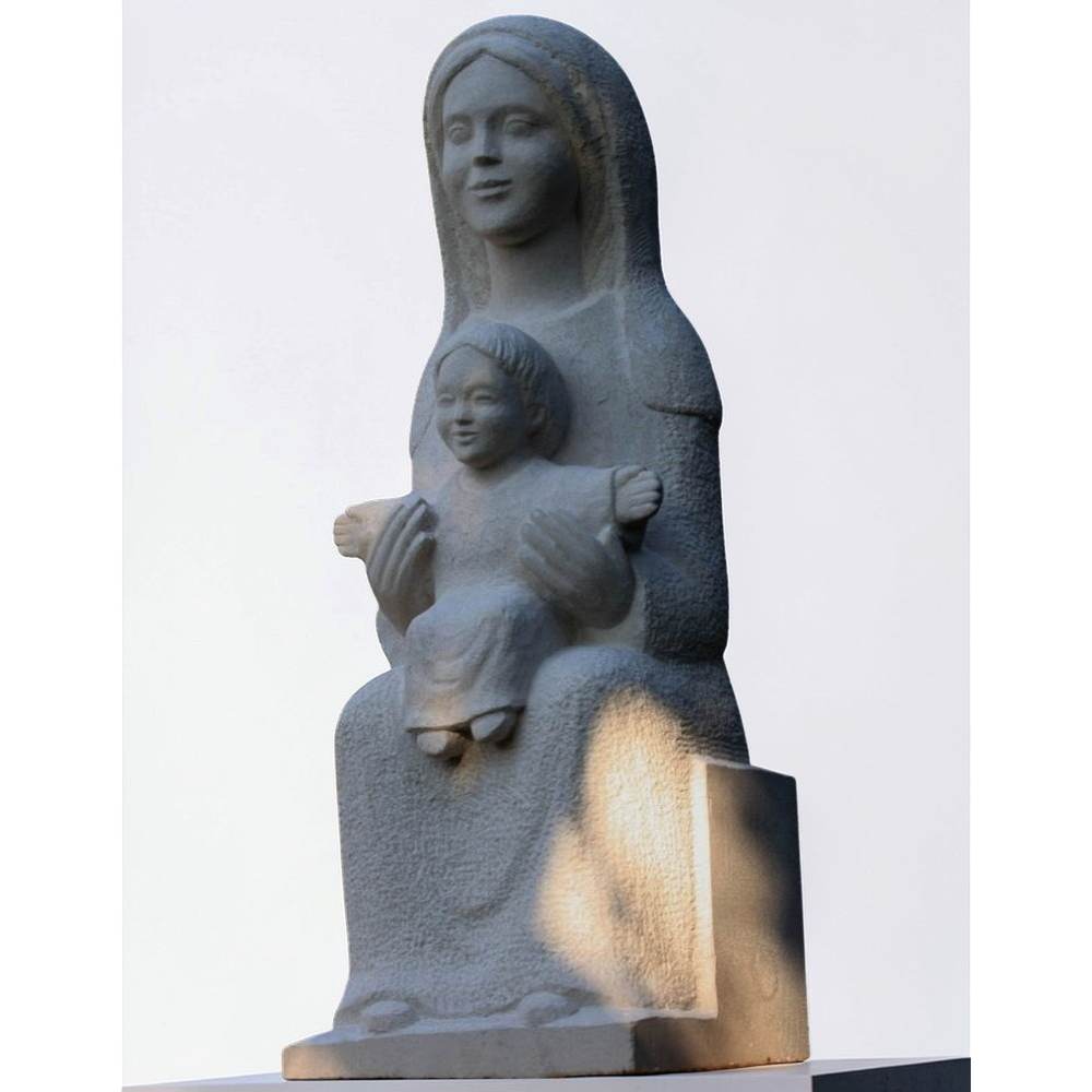 vierge à l'enfant style roman assise en pierre naturelle