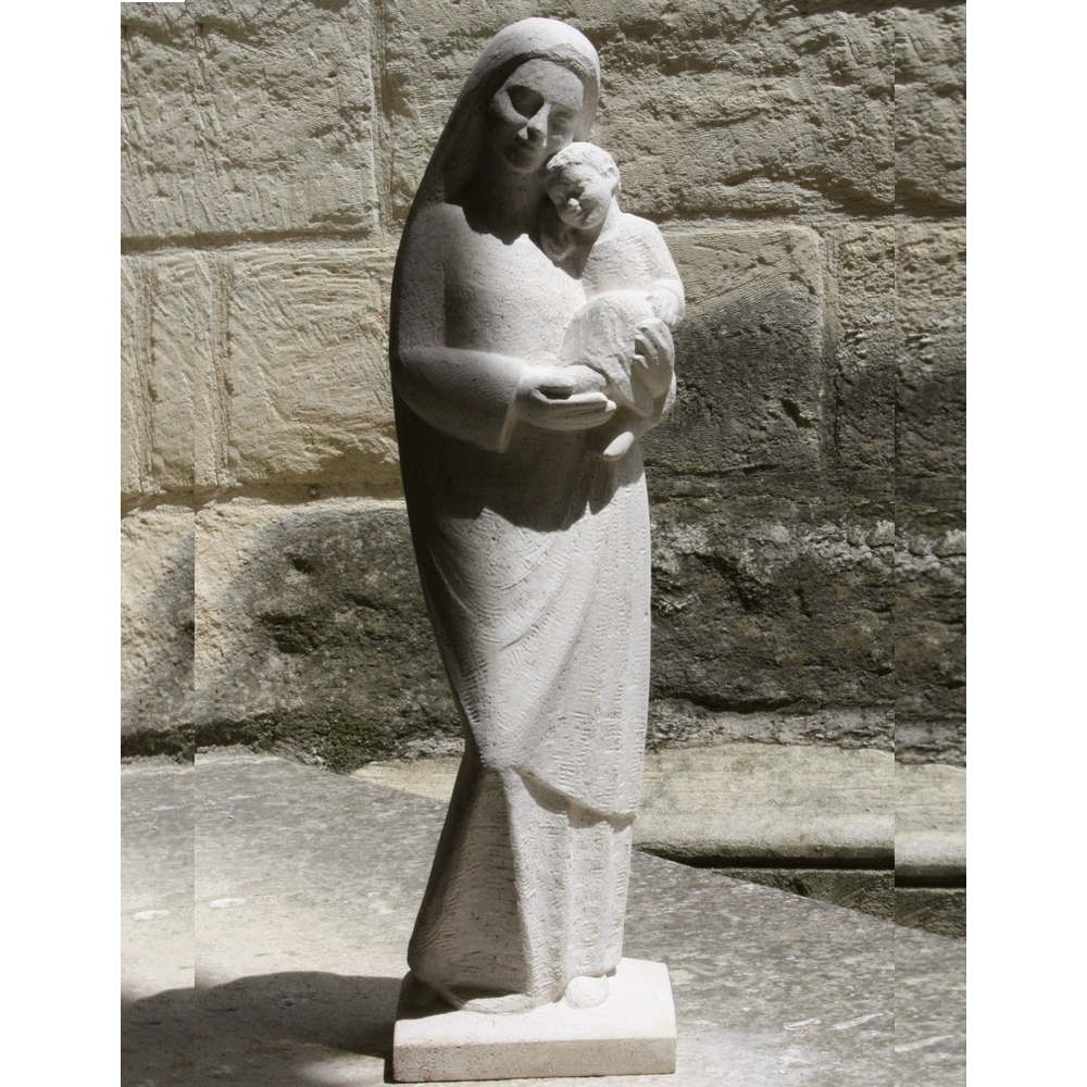 vierge de tendresse statue en pierre véritable sculptée