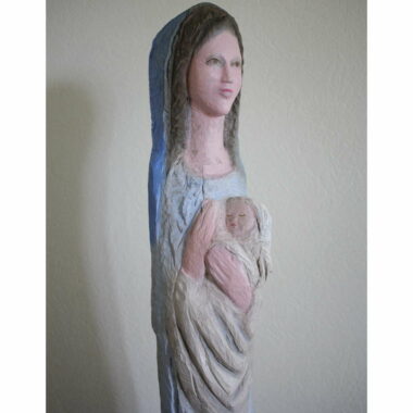 Statue de Vierge en bois peint avec l’enfant pour une église