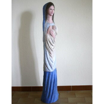 Statue de Vierge à l’enfant en bois coloré pour église et chapelle