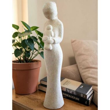 Statue Vierge à l’Enfant en pierre naturelle – Style épuré