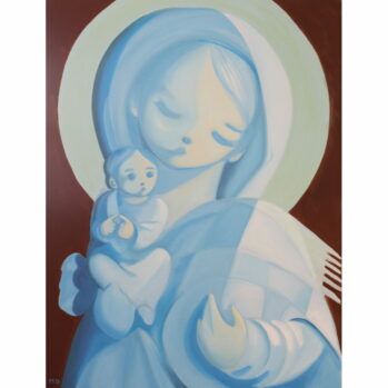 Peinture de la Vierge Marie à l’enfant Tons bleus