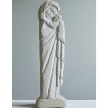 Statue de Vierge à l’enfant de tendresse en pierre