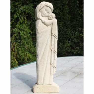 Statue de Vierge à l’enfant de tendresse en pierre