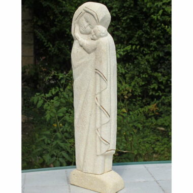 Statue de Vierge à l’enfant de tendresse en pierre