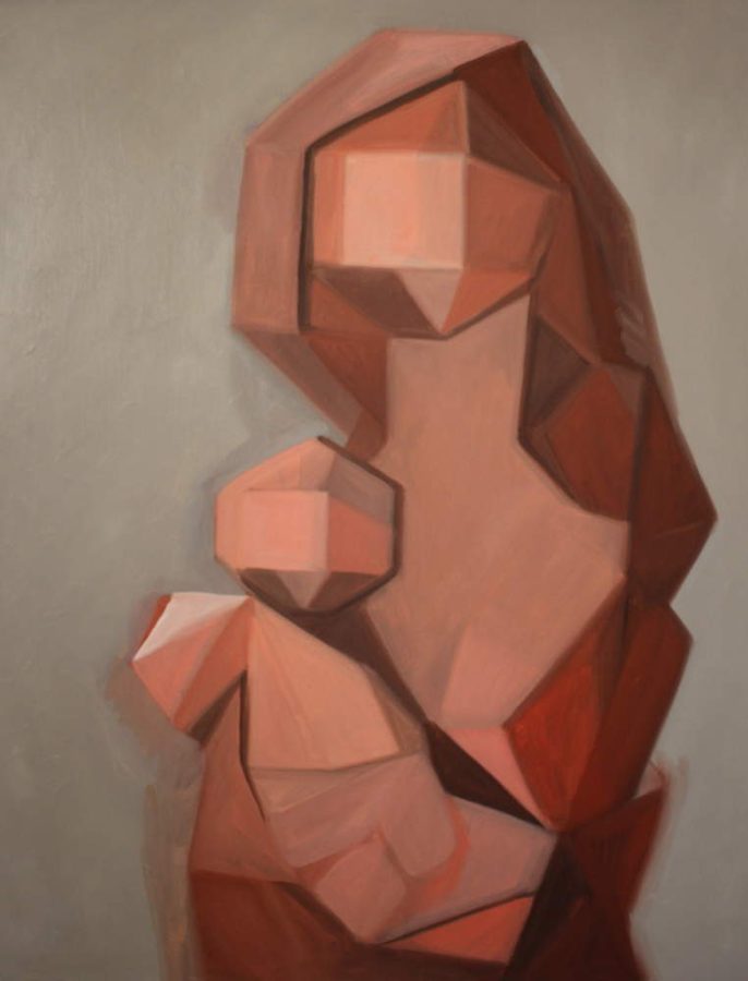 peinture vierge à l'enfant de tons rouges