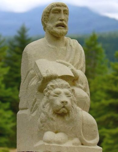 sculpteur statue pierre exterieur saint marc et lion