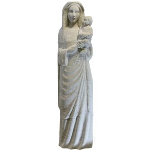 statue en pierre vierge marie avec enfant sculptee