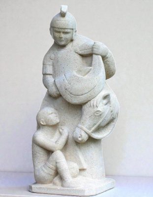 statue en pierre de saint martin damay sculpture avec cheval