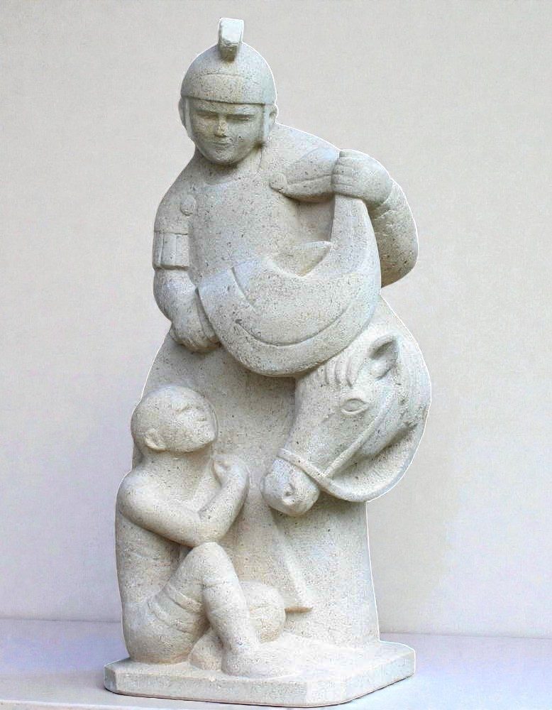 statue en pierre de saint martin damay sculpture avec cheval