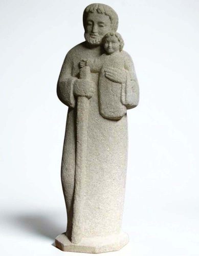 statue en pierre de saint Joseph au baton avec l'enfant jesus par martin damay