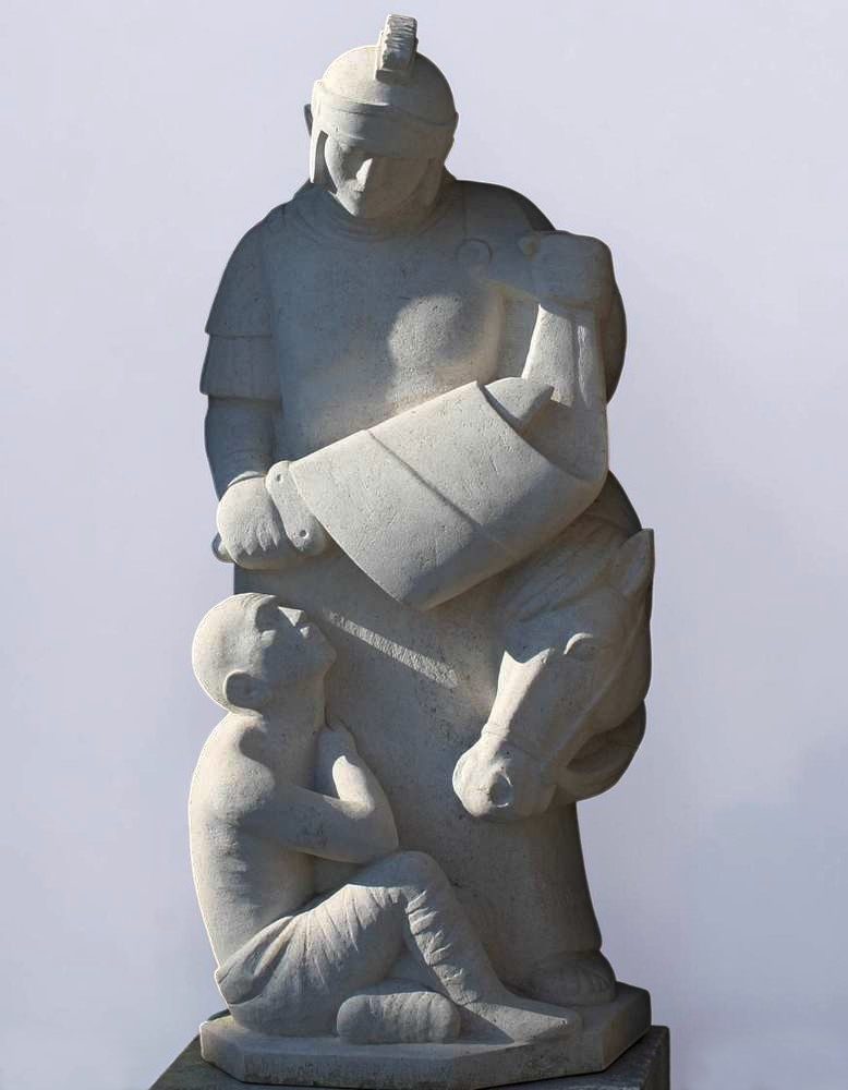 statue de saint martin en pierre partageant son manteau