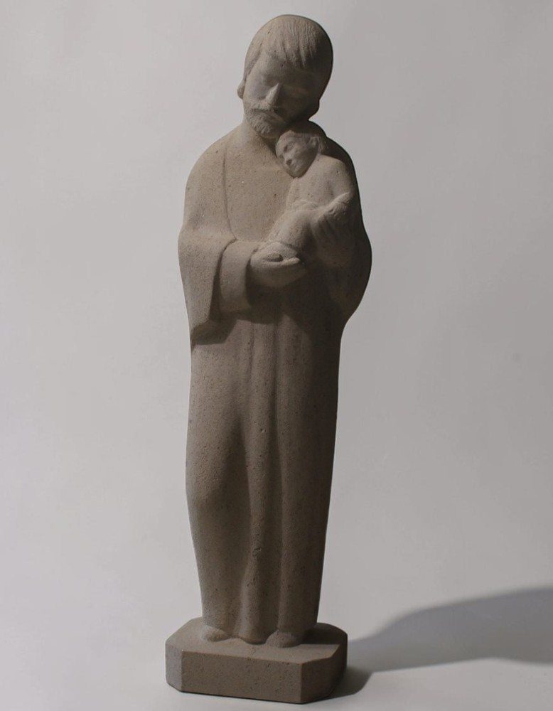sculpture de st joseph en pierre de bourgogne portant l'enfant