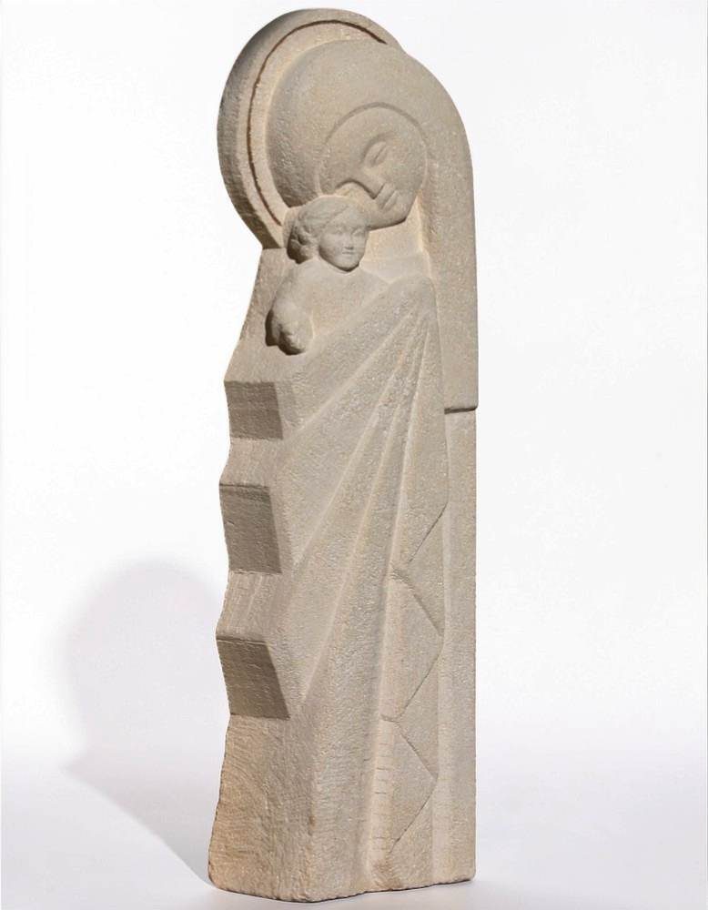 statue de vierge contemporaine en pierre martin damay