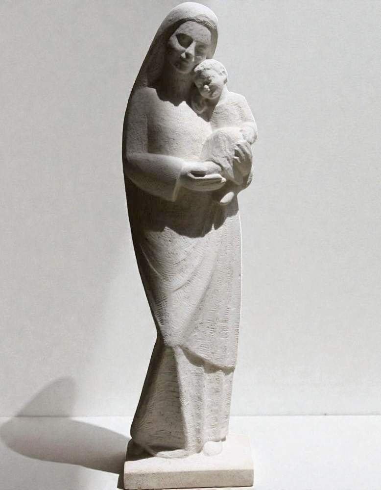 vierge de tendresse en pierre par martin damay