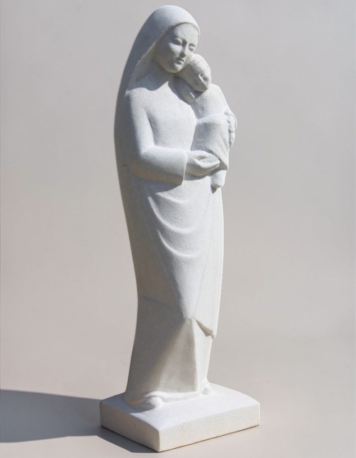 statue de vierge à l'enfant de tendresse en pierre