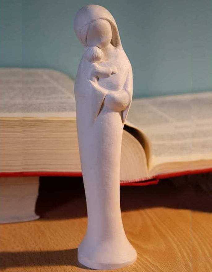 vierge à l'enfant de tendresse statuette religieuse style yves le pape sculpture